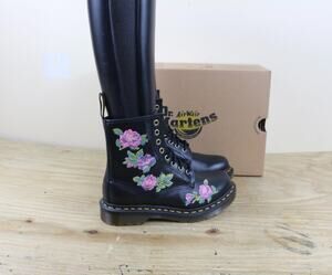 New Doc Dr Martens Boots Womens 6 1460 Vonda II Flower Embroidered Combat Shoes